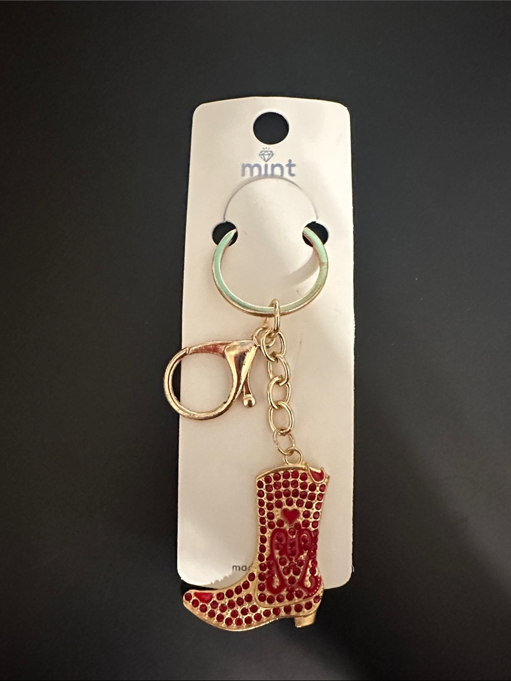 Mint Red Western Boot Key & Card Holder with Gold Hardware